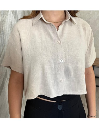 Bej Keten Crop Gömlek