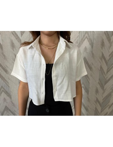 Beyaz Crop Keten Gömlek